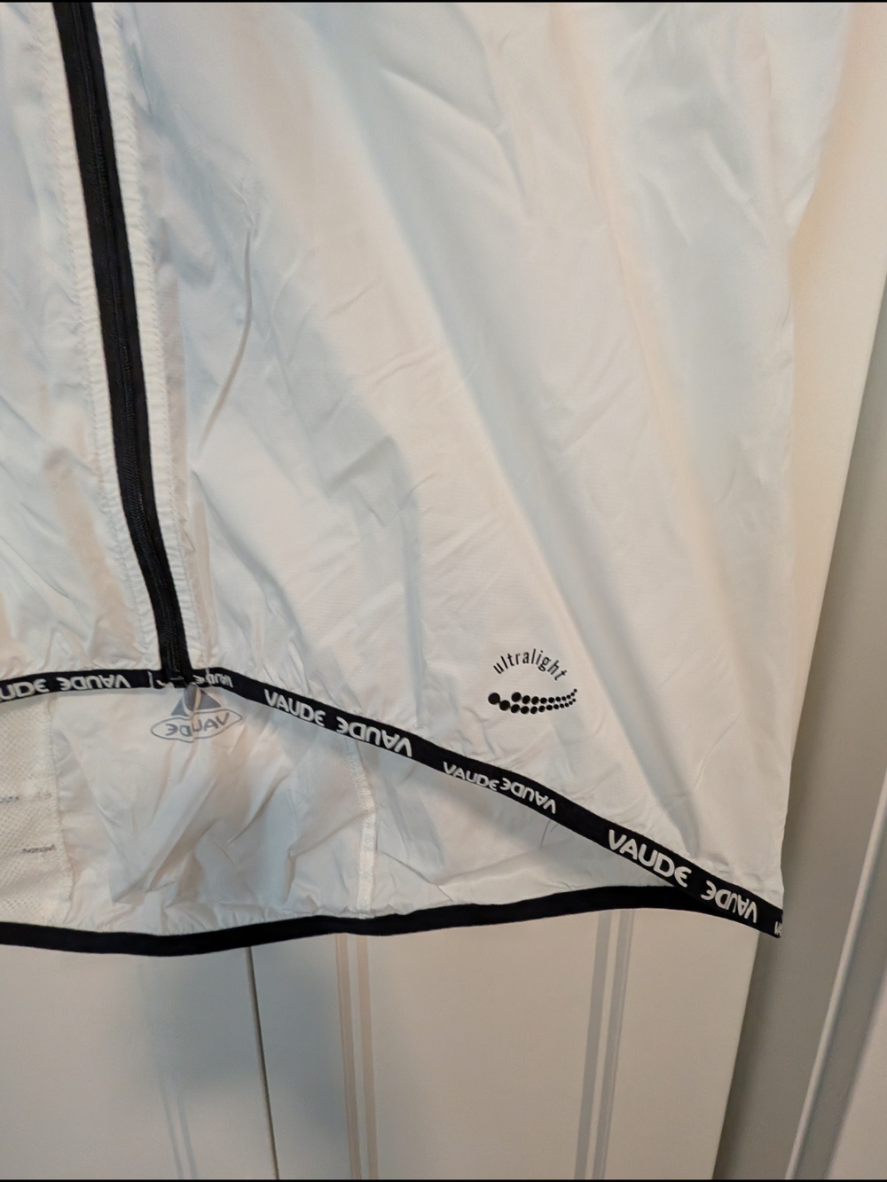 White Lightweight Wind Vest with Black Trim - Picture 2 of 5
